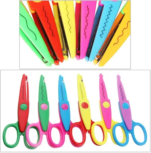 Vista 4 de Jialeey Plástico Niños Diseño Seguridad Arte Tijeras Creativas Artesanía Tijeras Papel Scrapbooking Decorativo Onda Encaje Borde Cortadores Set 6 PCS
