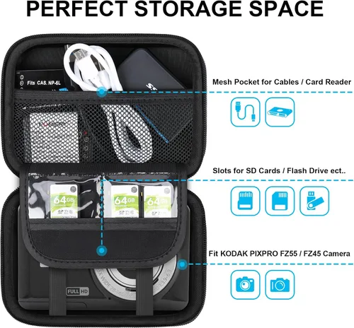 Vista 3 de Lacdo Funda para cámara KODAK PIXPRO FZ55 / FZ45 / FZ53 / FZ43 16MP Vlogging bolsa de almacenamiento para cámara de almacenamiento, bolsa de malla