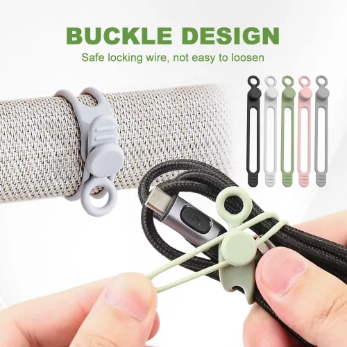 Vista 3 de Bridas de silicona para cables, organizador de cables reutilizable de datos nuevos 2026, gestión de cables de viaje para electrodomésticos, gestión