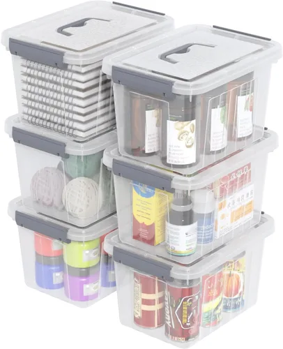 Vista 9 de Caja de almacenamiento transparente pequeña de 3.5 cuartos de galón con asa, pequeños contenedores de plástico con tapas, 6 paquetes
