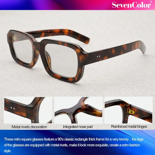 Vista 6 de Lentes cuadrados retro para mujeres y hombres, anteojos gruesos rectangulares de luz azul, anteojos gruesos estilo de los años 90