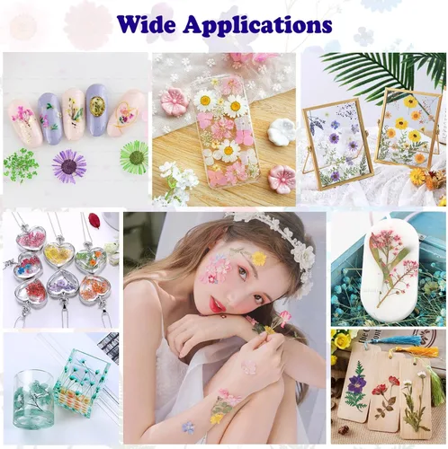 Vista 6 de 99 piezas de flores prensadas y mariposas para moldes de resina, hojas de flores naturales assortidas para pegatinas de arte DIY, manualidades