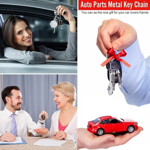 Vista 7 de Frienda Juego de llavero de metal para piezas de automóvil, 11 unidades, llavero turbo giratorio, llavero para casco de motocicleta, llanta