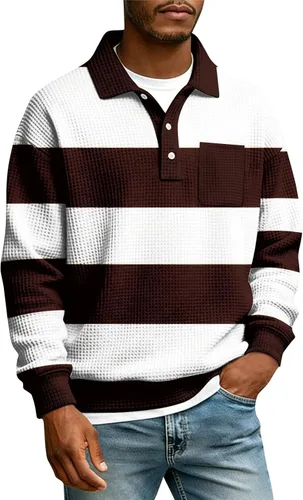 Vista 31 de Camisas de manga larga con botones a cuadros para hombre, con cuello de manga larga, estilo casual, elegante, a cuadros