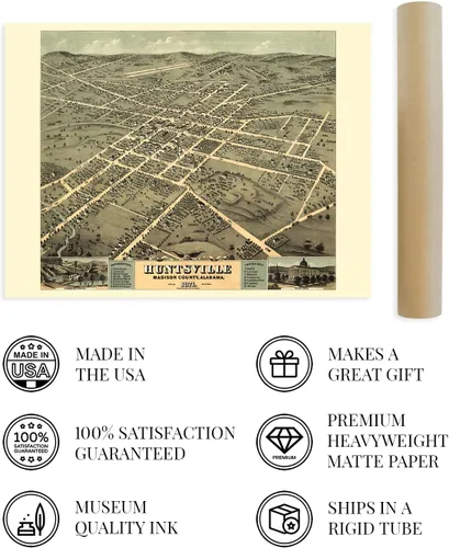 Vista 4 de HISTORIX Vintage 1871 Huntsville Alabama Map – 18 x 24 pulgadas Old Huntsville AL Map Wall Art – Póster de mapa histórico del condado de Huntsville