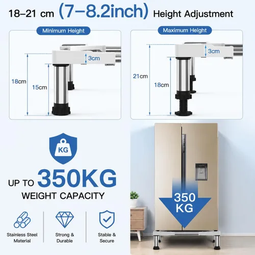 Vista 3 de SEISSO - Mini soporte para refrigerador de altura ajustable de 7 a 8.2 pulgadas para electrodomésticos de 23 a 32 pulgadas Fridge Washer Stand