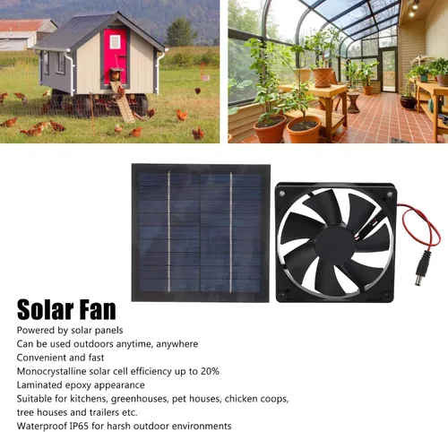 Vista 4 de plplaaoo Ventilador solar de 20 W, impermeable IP65, tasa de conversión del 20%, negro, para exteriores, diseño moderno, ventilador de escape