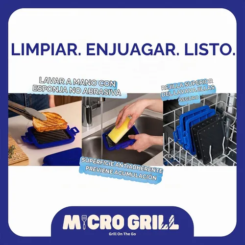 Vista 6 de Sandwichera clásica para microondas, parrilla para microondas, tostadora, sándwiches de queso a la parrilla de 3 minutos, cubierta de silicona Azul