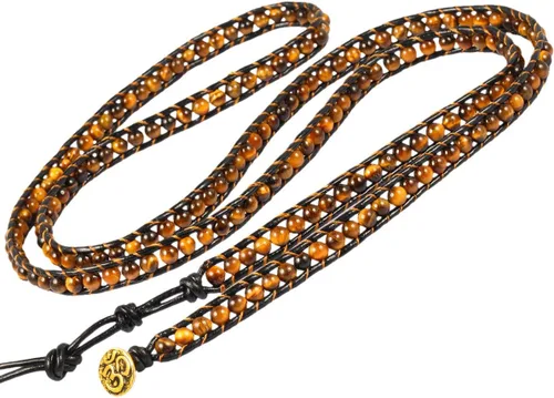Vista 2 de TUMBEELLUWA - Pulsera de piel tejida bohemia con piedras de cristal curativo