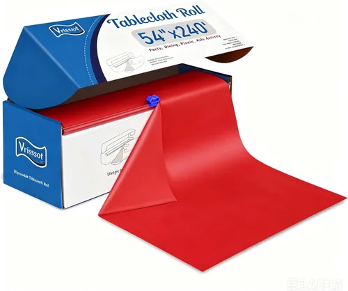 Vista 27 de Mantel desechable de plástico para mesas: 54 pulgadas x 120 pies, cubierta de mesa de plástico con cortador fácil de deslizar, manteles de plástico