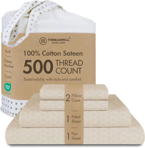 Vista 31 de Threadmill - Sábanas de algodón de lujo para hotel, tamaño King, 100% algodón, 500 hilos con bolsillo profundo, ajuste cómodo, suaves y frescas