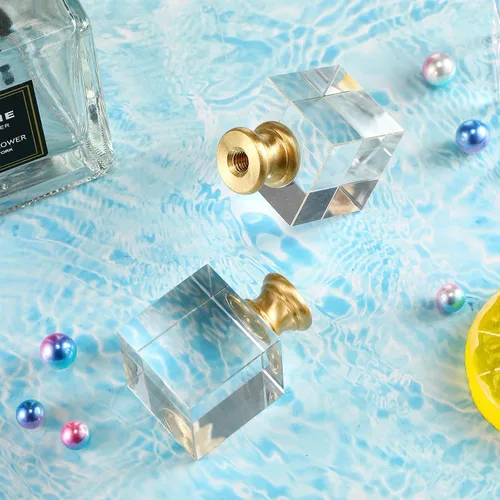 Vista 4 de 2 piezas de cubo de cristal para lámpara cuadrada transparente, perilla superior con base cromada para decoración de sombra, 1-4/5 pulgadas de alto