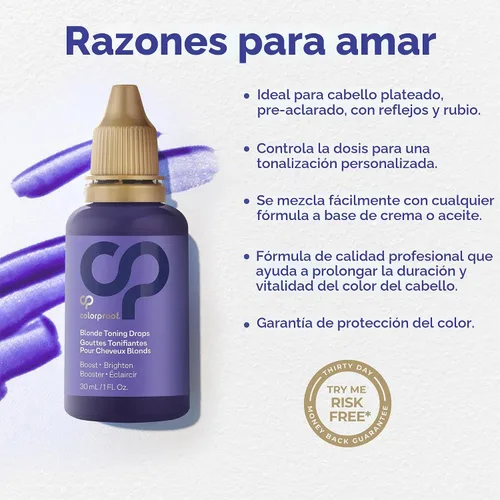 Vista 4 de Colorproof Toning Drops - Tóner para cabello rubio con aroma a cítricos, jazmín y leche de coco, altamente pigmentado, tóner instantáneo