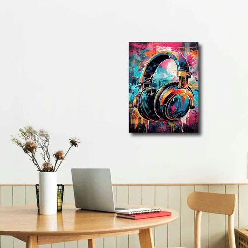 Vista 2 de KDKJTOP Cuadro colorido de auriculares, arte de pared en lienzo con graffiti para auriculares, 12 x 16 pulgadas/11.8 x 15.7 in, arte de pared
