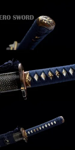 Vista 8 de Arcilla de acero plegada totalmente hecha a mano templada manual de molienda avanzada Wakizashi Maquinilla de afeitar de espiga completa afilada