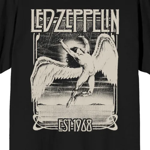 Vista 2 de Led Zeppelin Icarus Falling 68 Camiseta negra de manga corta con cuello redondo para hombre
