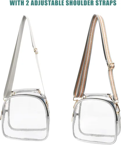 Vista 2 de Bolso cruzado transparente para mujer, bolso transparente aprobado para estadios con correa ajustable