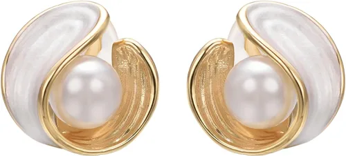 Vista 9 de Yoursfs Aretes de clip de perlas blancas grandes para mujer, chapados en oro de 18 quilates, hipoalergénicos, sin perforaciones, joyería brillante