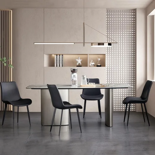 Vista 6 de seonyou Juego de 4 sillas de comedor de piel sintética negra para cocina, comedor, cómoda silla moderna de mediados de siglo con patas de metal