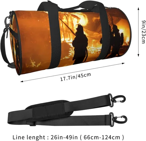 Vista 2 de Bolsa de viaje con cordones de fútbol americano, bolsa de viaje para el gimnasio, para hombres y mujeres, Bombero bombero llama, talla única