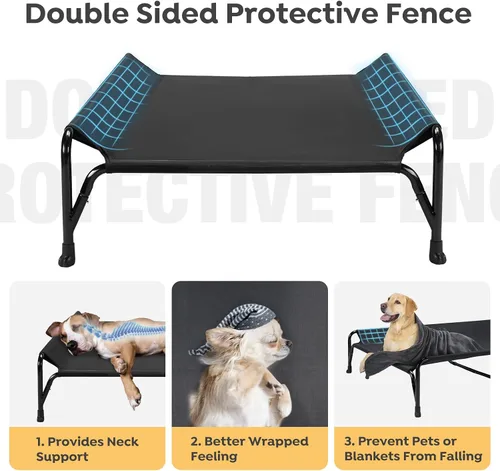 Vista 2 de Veehoo Cama elevada para perro con valla protectora de doble cara para perros medianos, malla transpirable lavable, patas antideslizantes