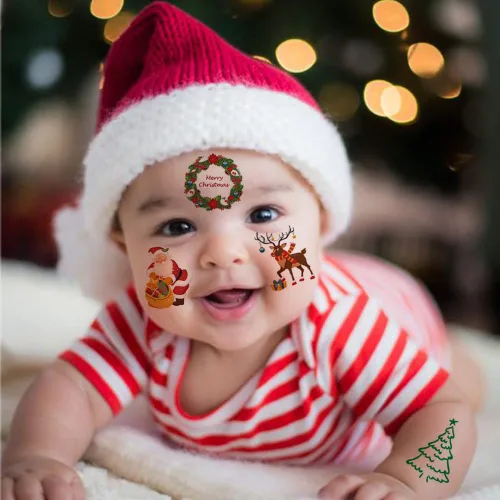 Vista 4 de Tatuajes temporales de Navidad para niños, 6 hojas grandes, tatuajes falsos de Navidad para niñas, niños, regalos de fiesta de Navidad, decoración