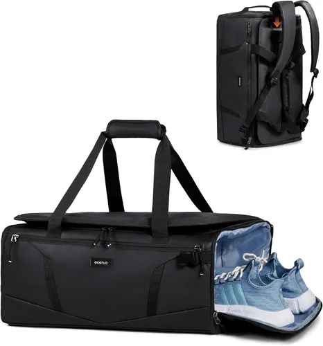 Vista 11 de Mochila de lona resistente al agua 40L con compartimento para zapatos y bolsillo húmedo Beige