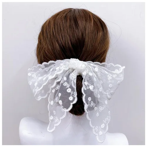 Vista 2 de 3 pañuelos de encaje para la cabeza, pañuelo para el cabello, asa de bolso de mano, cinta envolvente, Blanco, Negro