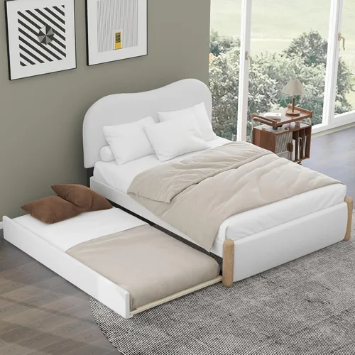 Vista 27 de Cama de plataforma tapizada de tamaño individual con cabecero en forma de oso y rayas de luz incrustadas, bonito marco de cama de plataforma