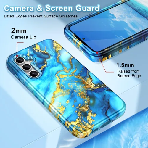 Vista 5 de Lamcase Funda para Galaxy S24 FE, resistente a prueba de golpes, híbrida de policarbonato duro, TPU suave, protección contra caídas de tres capas