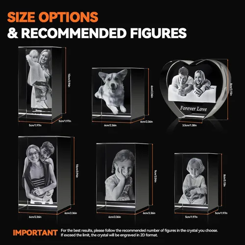 Vista 4 de Q&K Regalo de fotos de cristal 3D, foto 3D personalizada grabada en luces nocturnas de cristal, lámpara grabada personalizada para mascotas