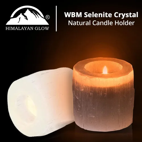Vista 2 de Himalayan Glow Portavelas de cristal de selenita, velas de té, cristales y piedras curativas, Reiki, chakras, candelabro decorativo para curación