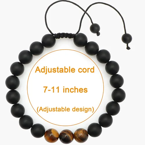 Vista 5 de JoycuFF Pulsera de ojo de tigre para hombre, regalo de aniversario, cumpleaños, día del padre, regalo de Navidad para novio, papá, hijo, esposo