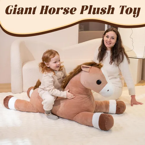 Vista 2 de Animales de peluche de caballo gigante, almohada de peluche grande de caballo grande, poni de peluche grande y suave de 37 pulgadas, lindos juguetes