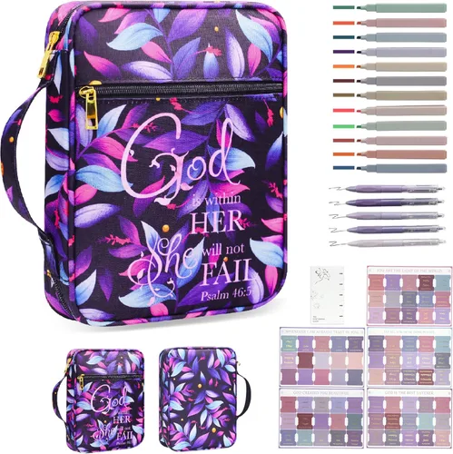 Vista 14 de GUEER Funda para Biblia para hombres, Portabiblia, Funda para Biblia Bolsa Organizadora de Transporte, con Cremallera y Bolsillos para Biblia