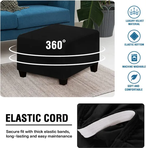 Vista 3 de Funda de Otomán de Terciopelo, Fundas Elásticas para Reposapiés, Funda de Felpa para Taburete de Pies, Fundas Extraíbles para Taburete Reposapiés