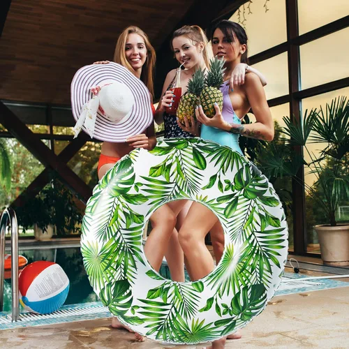 Vista 5 de Simgoing Flotador de piscina jumbo de 47.24 pulgadas, tubo inflable de flotador de hojas tropicales, tubo de piscina con hojas verdes, tubo inflable