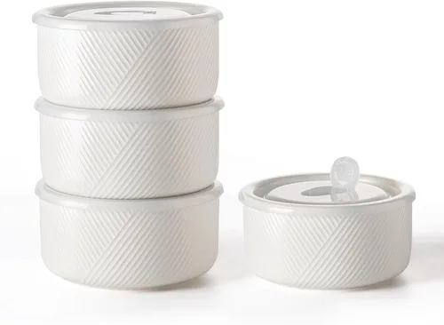 Vista 19 de Recipiente de cerámica con tapa: recipiente de almacenamiento de alimentos apto para microondas de 20 onzas para sopa, ensalada, cereales, sobras