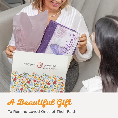 Vista 9 de Funda para Biblia con texto en inglés "Blessed", Jeremiah 17:7, con mariposa, color morado