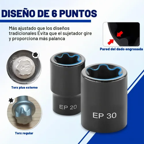 Vista 4 de AKM Juego de llaves Torx Plus externas de 19 piezas, 6 puntos EP Socket EP4-32 con 1/2 pulgadas 3/8 pulgadas 1/4 pulgadas Dr. EP8.8 compatible