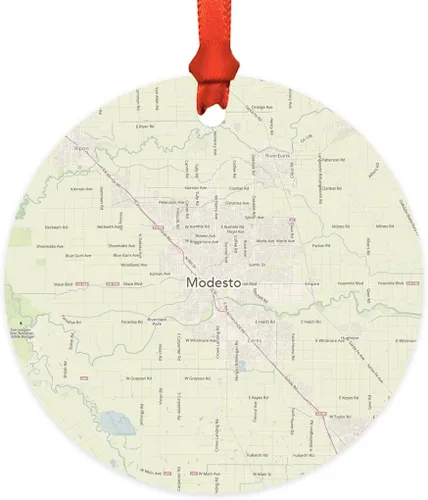 Vista 40 de Andaz Press Mapa de la ciudad de Estados Unidos redondo de madera natural MDF ornamento de Navidad, Akron, Ohio Vintage Mapa, 1 paquete, larga