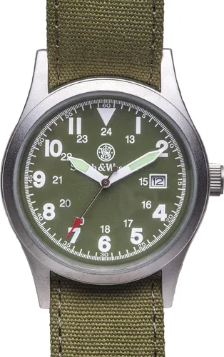 Vista 2 de Smith & Wesson Reloj militar para hombre, 3 correas de lona intercambiables, resistente al agua 3 ATM, visualización de la fecha, cristal resistente