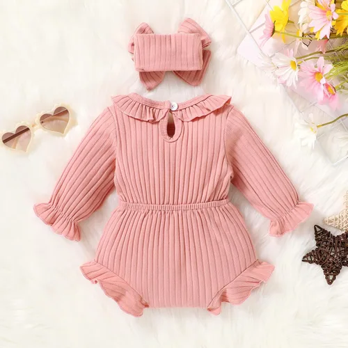 Vista 7 de YOUNGER TREE Mameluco de manga larga para bebé recién nacido, con cuello con volantes, traje vintage de una pieza