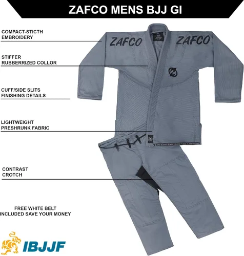 Vista 3 de Jiu Jitsu Gi brasileño BJJ Gi para hombres y mujeres Grappling gi Uniforme Kimonos ligero, preencogido, con cinturón blanco