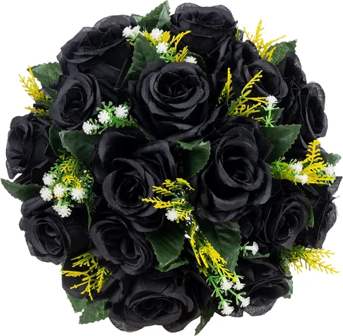 Vista 5 de Centros de mesa de flores para mesas de boda: decoraciones de mesa de Halloween, bolas de flores negras, centros de mesa para compromiso, ceremonia