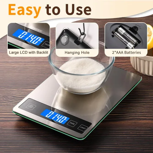 Vista 5 de Báscula de alimentos, báscula de cocina de 33 libras con precisión No recargable - negro