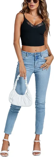 Vista 6 de LYANER Camisola sexy con cuello en V y ribete de encaje para mujer