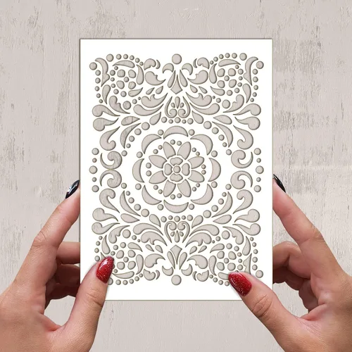 Vista 2 de Plantilla de plantilla decorativa con patrón de flores decorativas FLONZ de 6 x 8 pulgadas para pintura de pared, álbumes de recortes y decoración