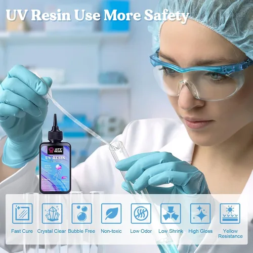 Vista 2 de LET'S RESIN Resina UV, 10.58 oz de baja viscosidad transparente de tipo duro, resina epoxi ultravioleta de curado rápido y baja contracción