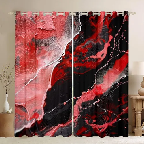 Vista 15 de Feelyou Cortinas abstractas para dormitorio, sala de estar, cortinas opacas de oscurecimiento negro y azul, con estampado de mármol, 2 paneles de 38